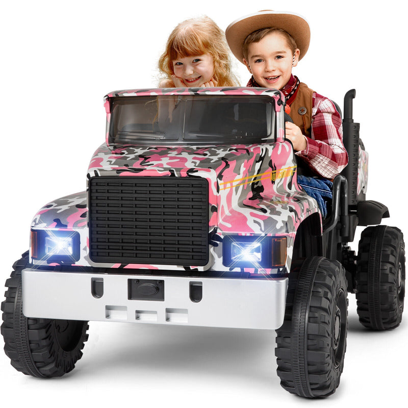 Load image into Gallery viewer, Electric 2-Seater Kids Ride On Truck Tractor with Trailer and Remote Control - 3 Speeds, Pink
