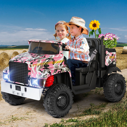 24V Battery-Powered Kids Ride On Truck with 3 Speeds and Remote Control - Camo Pink