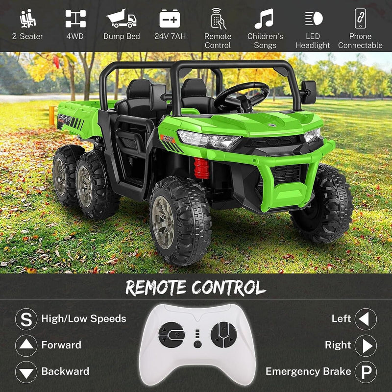 Load image into Gallery viewer, Electric 2 Seater UTV Car for Kids with 4WD and Dump Bed - 24V Powerful Vehicle
