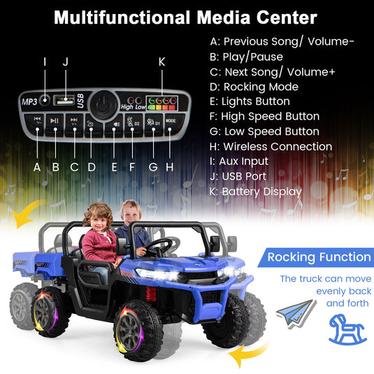 Electric 2 Seater UTV Dump Truck with Remote Control and Functional Dump Bed