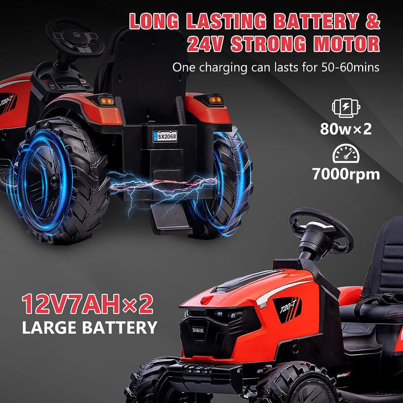 Load image into Gallery viewer, Electric 24V Ride-On Excavator Bulldozer with Trailer for Kids - Remote Control Included
