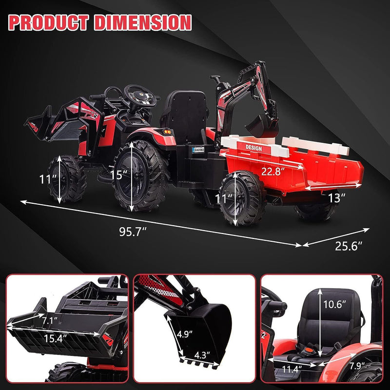 Load image into Gallery viewer, Electric 24V Ride-On Excavator Bulldozer with Trailer for Kids - Remote Control Included
