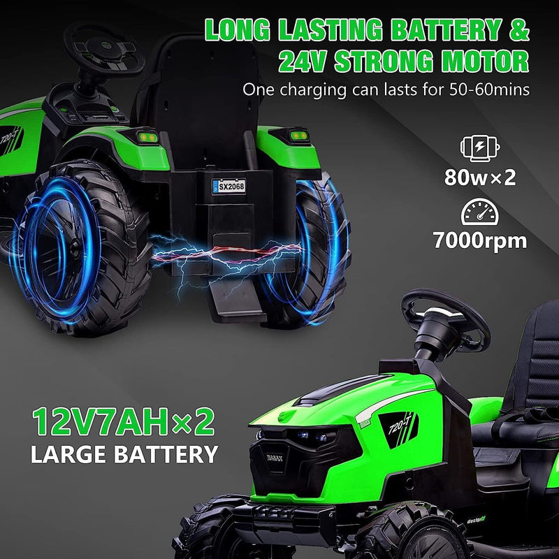 Load image into Gallery viewer, Electric 24V Tractor with Trailer and LED Music - 3-in-1 Kid Ride On Excavator Bulldozer
