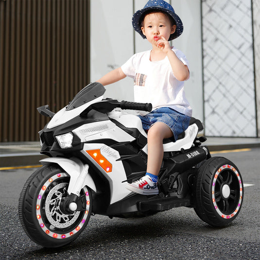 Electric 3-Wheel Kids Motorcycle with Rechargeable Battery - White