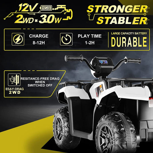 Electric 4-Wheeler ATV Quad Car Toy with LED Lights and MP3 Player for Kids - Perfect Gift for Boys and Girls (12V)