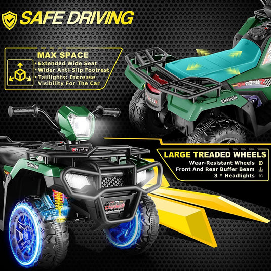 Electric 4-Wheeler ATV Car for Kids with LED Lights, USB MP3, and Realistic Design