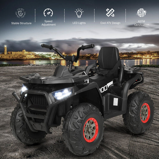 Electric 4-Wheeler ATV Quad for Kids with 2 Speeds, MP3 Player, and LED Lights - Black