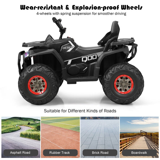 Electric 4-Wheeler ATV Quad for Kids with 2 Speeds, Music, and Lights - Black
