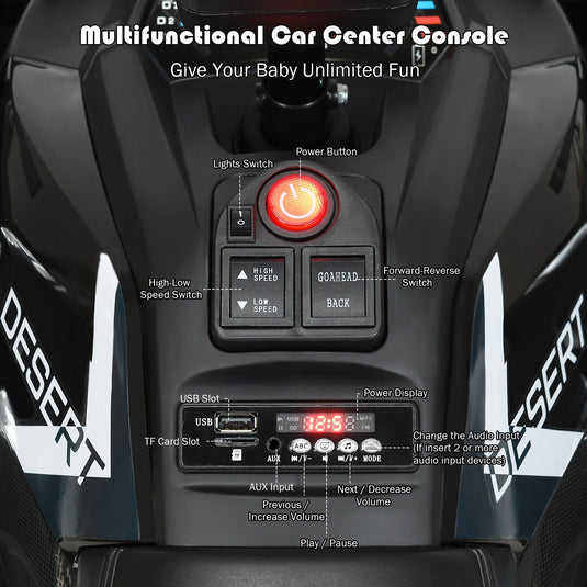 Electric 4-Wheeler ATV Quad for Kids with 2 Speeds, Music, and Lights - Black