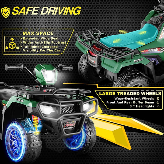 Electric 4-Wheeler ATV Quad for Kids with LED Lights, USB and MP3 Player - Suitable for Girls and Boys Aged 3+