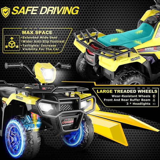 Electric 4-Wheeler ATV Quad for Kids with LED Lights, USB and MP3 Player - Suitable for Girls and Boys Aged 3+
