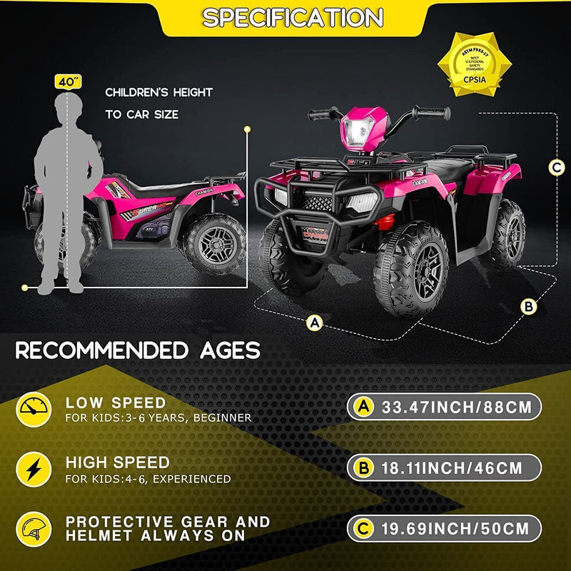 Load image into Gallery viewer, Electric 4-Wheeler ATV Quad for Kids with LED Lights, USB and MP3 Player - Suitable for Girls and Boys Aged 3-7 Years
