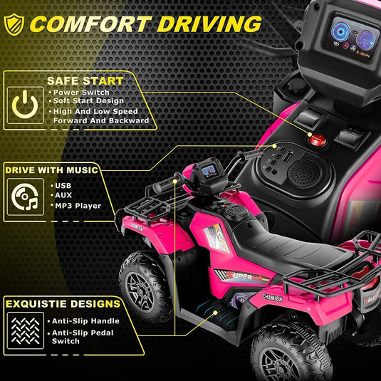 Electric 4-Wheeler ATV Quad for Kids with LED Lights, USB and MP3 Player - Suitable for Girls and Boys Aged 3 to 6 Years
