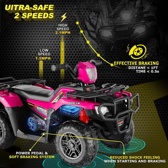 Electric 4-Wheeler ATV Quad for Kids with LED Lights, USB and MP3 Player - Suitable for Girls and Boys Aged 5 and Up