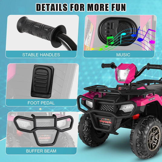 Electric 4-Wheeler ATV Quad Ride-On Car for Kids with LED Lights and MP3 Player - Perfect Gift for Boys and Girls (12V)