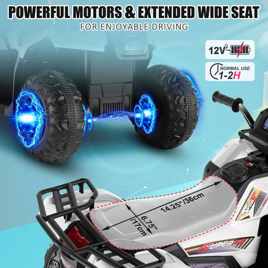 Electric 4-Wheeler ATV Quad Ride-On Car for Kids with LED Lights and MP3 Player - Perfect Gift for Boys and Girls (12V)