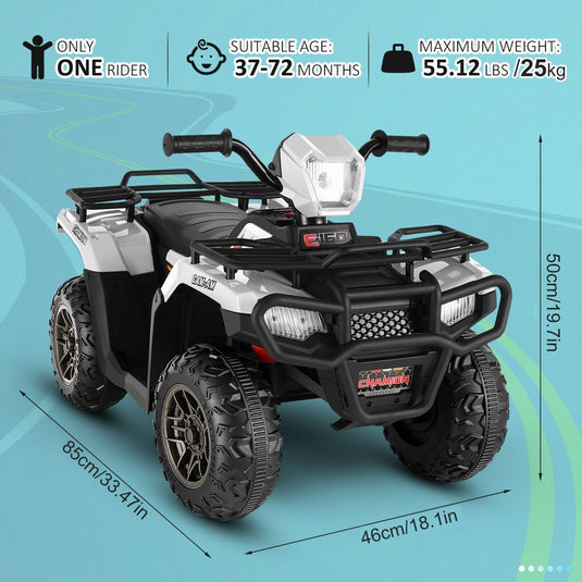Electric 4-Wheeler ATV Quad Ride-On Car for Kids with LED Lights and MP3 Player - Perfect Gift for Boys and Girls (12V)