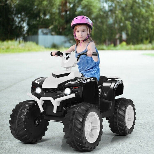 Electric 4-Wheeler ATV Quad Ride On Car for Kids with LED Lights and Music - White