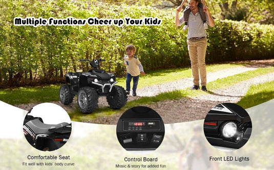 Electric 4-Wheeler ATV Quad Ride On Car for Kids with LED Lights and Music - White