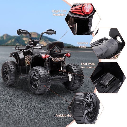 12V Battery Powered Ride On Quad ATV Toy with LED Headlights for Kids