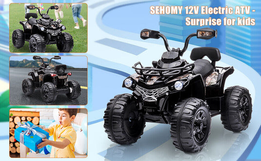 12V Battery Powered Ride On Quad ATV Toy with LED Headlights for Kids