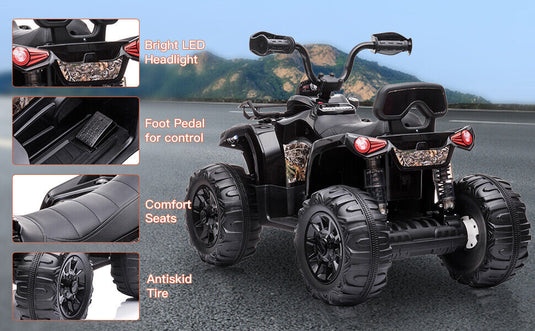 12V Battery Powered Ride On Quad ATV Toy with LED Headlights for Kids