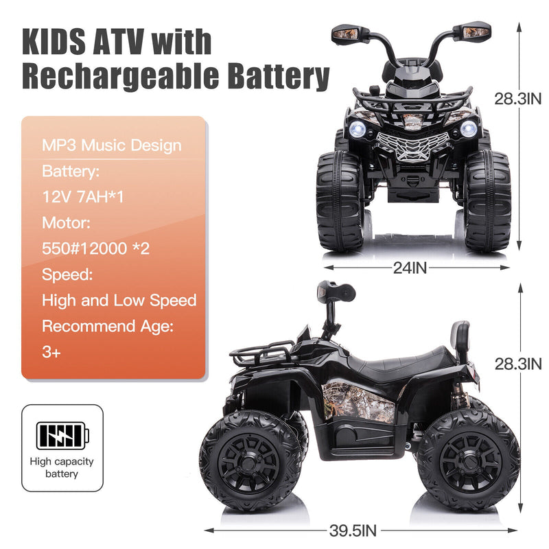 Load image into Gallery viewer, 12V Battery Powered Ride On Quad ATV Toy with LED Headlights for Kids
