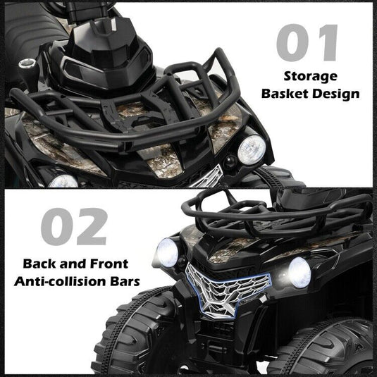 Electric 4-Wheeler ATV Ride-On Toy for Kids with MP3 and Headlights - Black