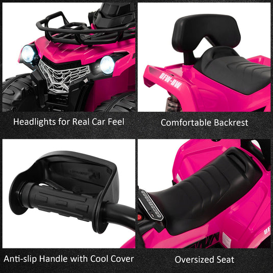 Electric 4-Wheeler Quad for Kids with 2 Speeds, Mp3 Player, and Headlights - Pink