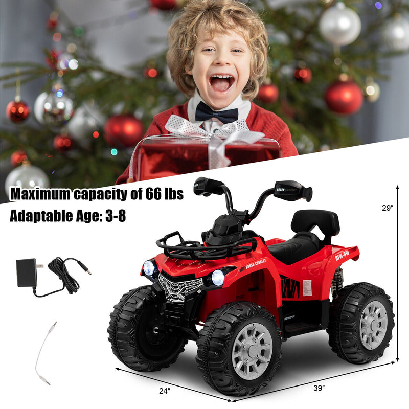 Load image into Gallery viewer, Electric 4-Wheeler Quad for Kids with 2 Speeds, MP3 Player, and Headlights - Red
