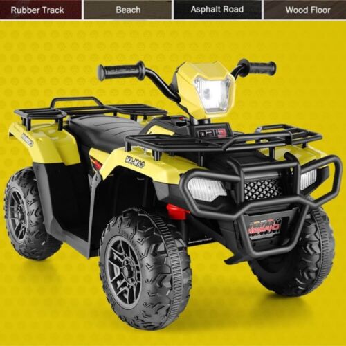 Electric 4-Wheeler Quad for Kids with MP3 & Headlights - 2 Speeds, 12V, Yellow