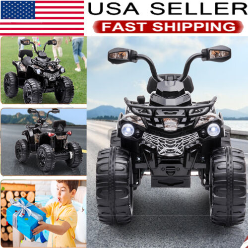 Electric 4-Wheeler Quad for Kids with Music and LED Lights - 12V Black ATV Ride-On