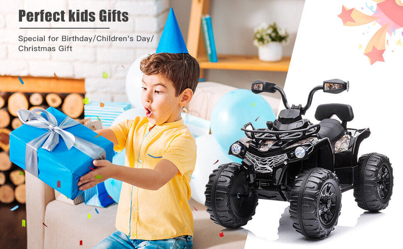 Load image into Gallery viewer, Electric 4-Wheeler Quad for Kids with Music and LED Lights - 12V Black ATV Ride-On
