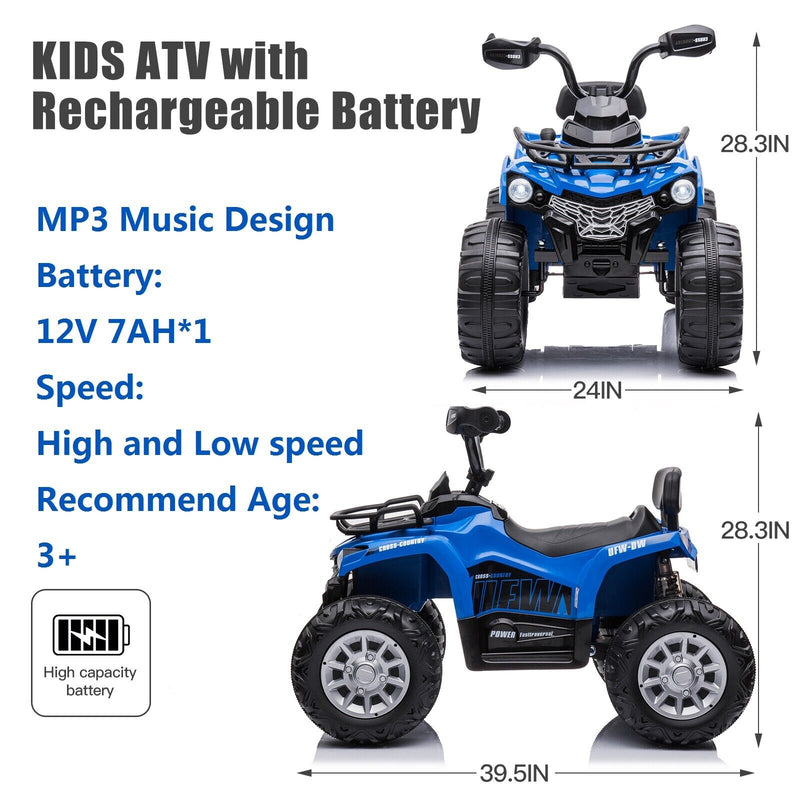 Load image into Gallery viewer, Electric 4-Wheeler Quad for Kids with 2 Speeds, MP3 &amp; Headlights - Blue
