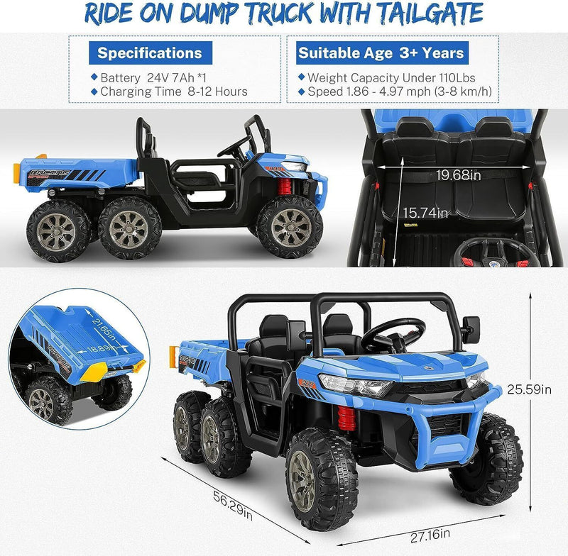 Load image into Gallery viewer, 2 Seater 24V Electric Ride-On Tractor with Dump Bed and 4WD
