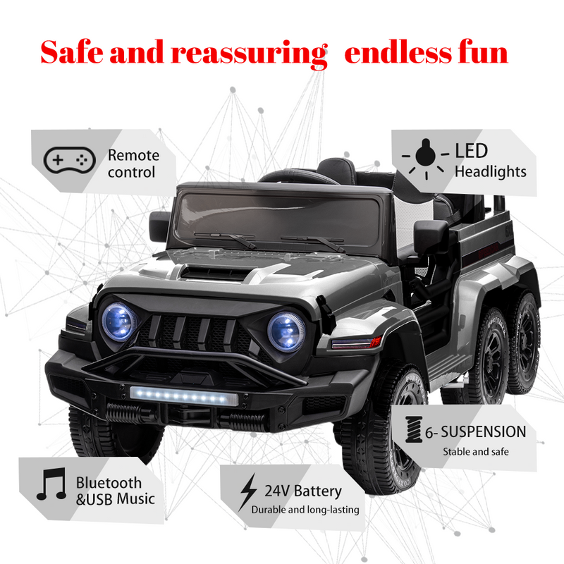 Load image into Gallery viewer, Electric 6-Wheel 24V Kids Ride On Car Truck with MP3, USB, LED Lights, and Remote Control
