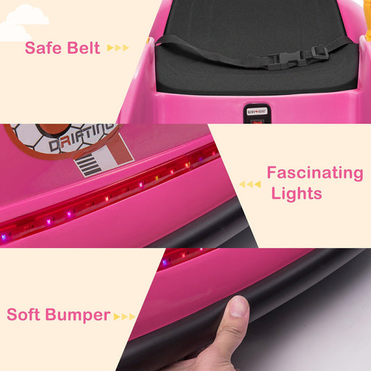 Electric Bumper Car for Kids with Lights, Music, and Parental Control - Pink/Blue