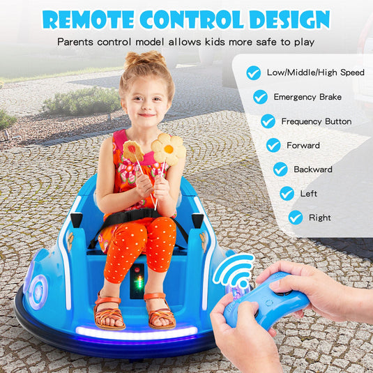 Electric Bumper Car for Kids with Remote Control, LED Lights, and Music - Navy