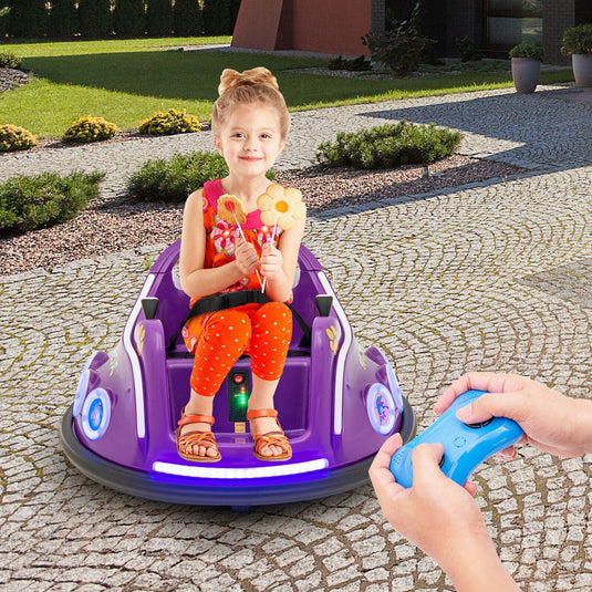 Electric Bumper Car for Kids with Remote Control, LED Lights, and Music - Purple