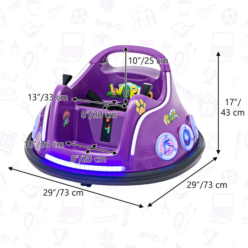 Load image into Gallery viewer, Electric Bumper Car for Kids with Remote Control, LED Lights, and Music - Purple
