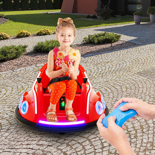 Electric Bumper Car for Kids with Remote Control, LED Lights, and Music - Red