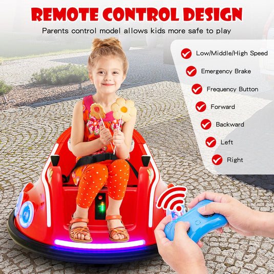 Electric Bumper Car for Kids with Remote Control, LED Lights, and Music - Red