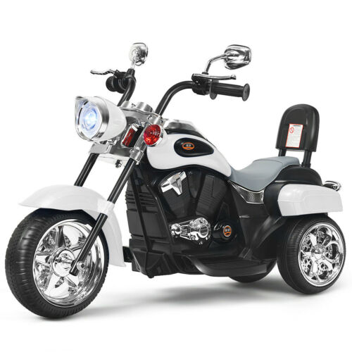 Electric Chopper Motorcycle for Kids with Headlight and 3 Wheels - White