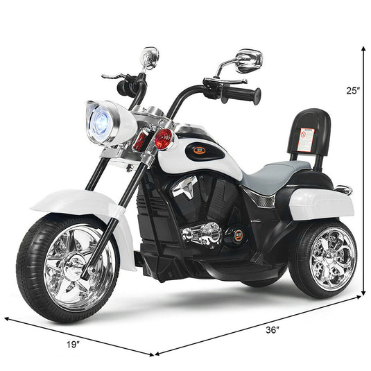 Electric Chopper Motorcycle for Kids with Headlight and 3 Wheels - White