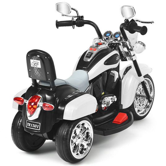 Electric Chopper Motorcycle for Kids with Headlight and 3 Wheels - White