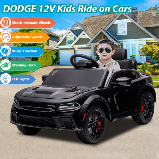 Electric Dodge Charger 12V Ride-On Car with Remote Control for Kids Ages 3-5