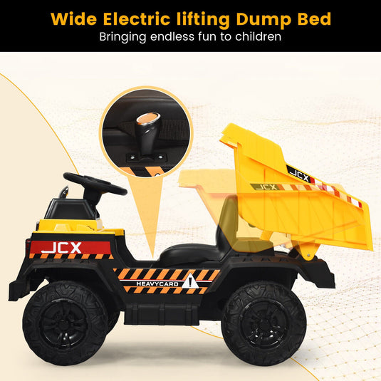 Electric Dump Truck RC Construction Tractor for Kids - 12V Battery Powered with Functional Bucket