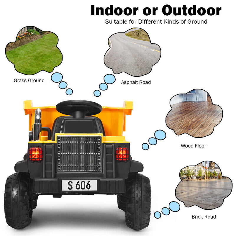 Load image into Gallery viewer, Electric Dump Truck RC Construction Tractor for Kids - 12V Battery Powered with Functional Bucket
