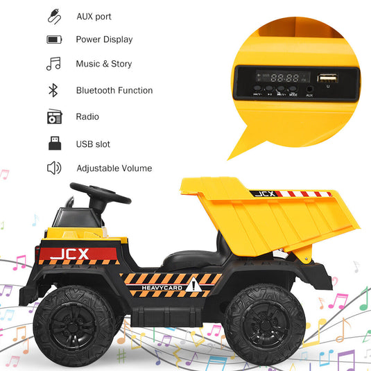 Electric Dump Truck RC Construction Tractor for Kids - 12V Battery Powered with Functional Bucket