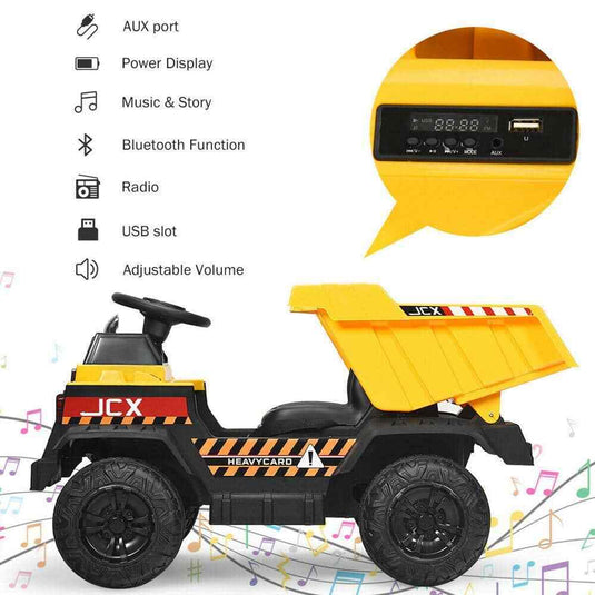 Electric Dump Truck RC Construction Vehicle for Kids - 12V Battery Powered Tractor with Functional Bucket